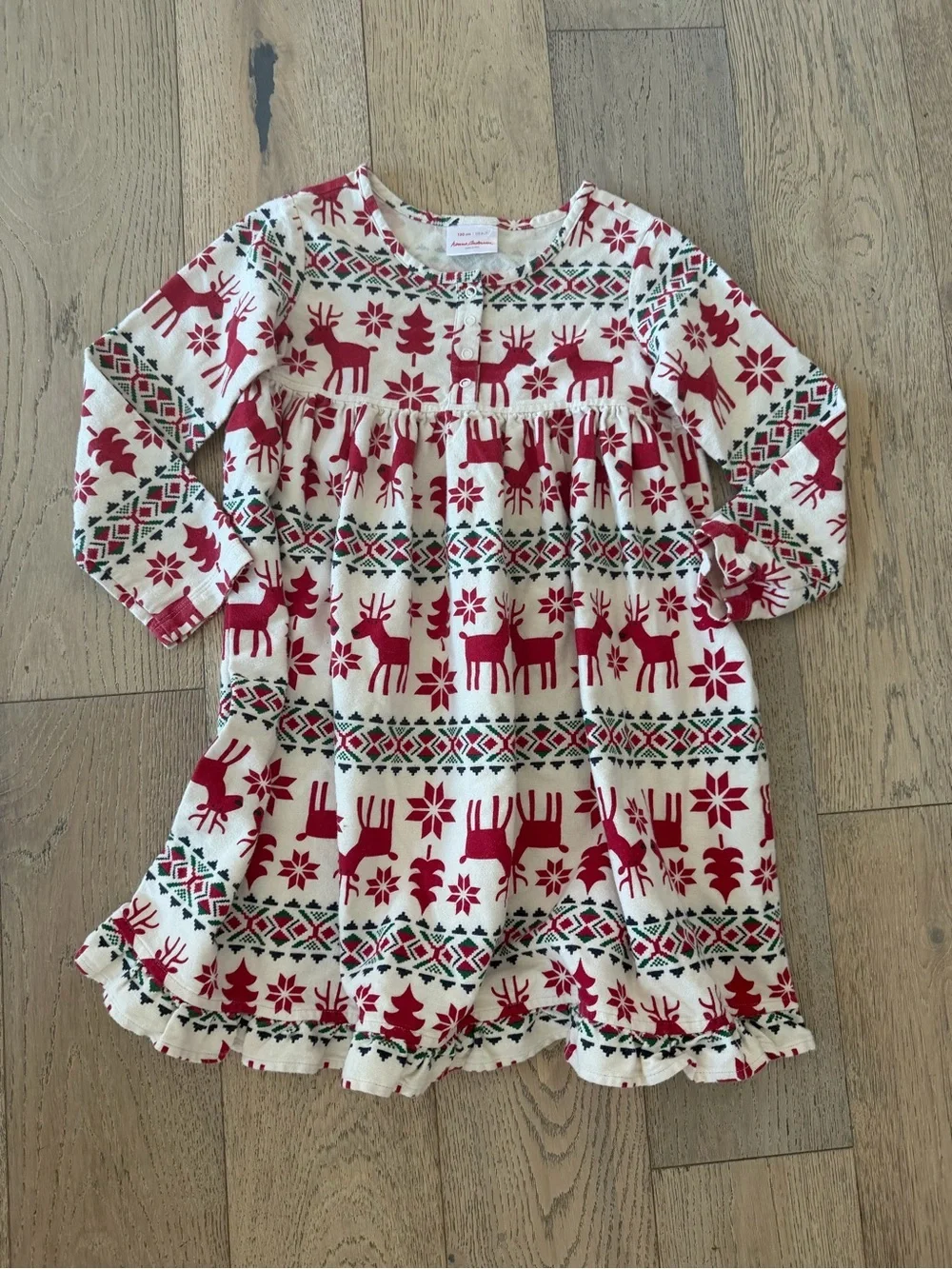 Hanna Anderson Festive Red & Cream Holiday Reindeer Dress 6/7 years